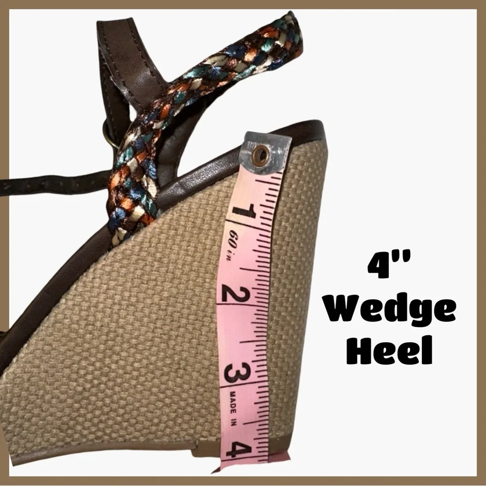 NWOT MIA Braided Strap Wedge Sandals Brown Multi | Size 10M | 4” Heel - Picture 8 of 10
